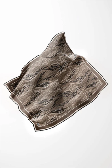 Twill Soyut Çizgi Desenli Vizon Renkli 90x90 Eşarp (İpek İçermez) Kenar Dikiş Şekli El Dikişli - Resim 3