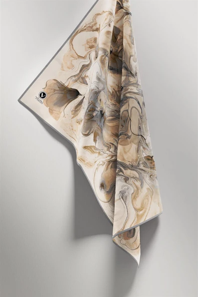 Twill Soyut Desenli Gri Renkli 90x90 Eşarp (İpek İçermez) Kenar Dikiş Şekli El Dikişli - Resim 4