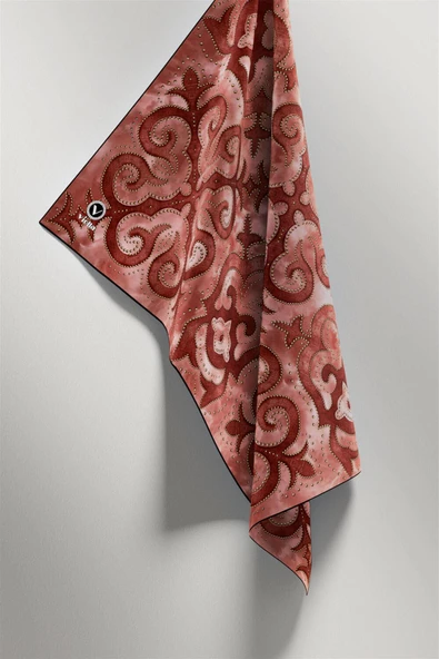 Twill Barok Desenli Bordo Renkli 90x90 Eşarp (İpek İçermez) Kenar Dikiş Şekli El Dikişli - Resim 4