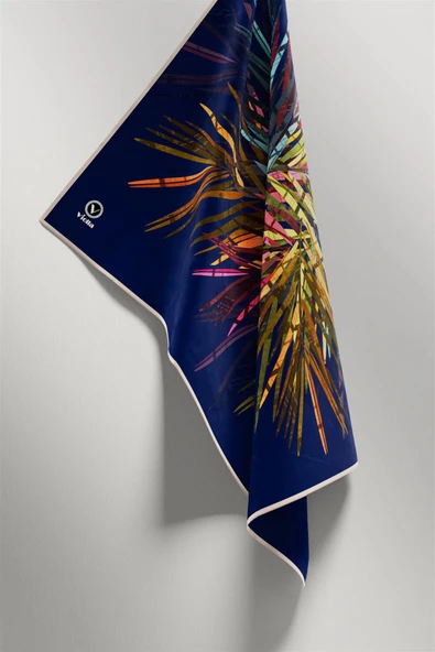 Twill Havai Fişek Desenli Lacivert Renkli 90x90 Eşarp (İpek İçermez) Kenar Dikiş Şekli El Dikişli - Resim 4