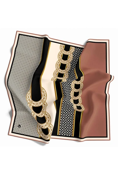 Twill Gold Kemerli Geometrik Desenli Bakır Renkli 90x90 Eşarp (İpek İçermez) Kenar Dikiş Şekli El Dikişli ürün görseli