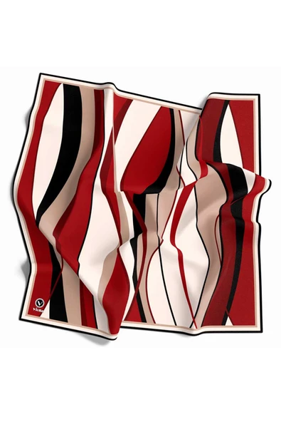 Rayon Modern Dalgalı Çizgi Desenli Bordo Renkli 90x90 Dikim Şekli : El Dikişi Eşarp (İpek İçermez) - Resim 2