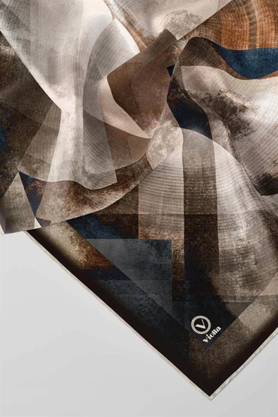 Twill Batik Desenli Vizon - İndigo Renkli 90x90 Eşarp (İpek İçermez) Dikim Şekli : El Dikişi - Resim 2