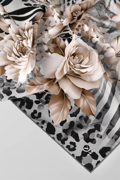 Twill Renkli Şerit Desenli Gri Renkli 90x90 Eşarp (İpek İçermez) Kenar Dikiş Şekli El Dikişli - Resim 2