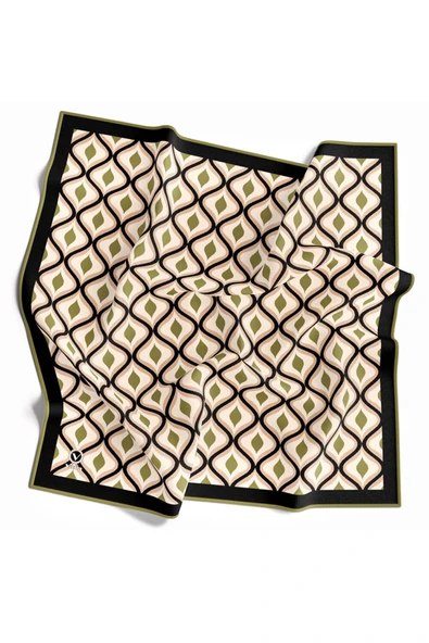 Twill Geometrik Daire Desenli Haki Renkli 90x90 Eşarp (İpek İçermez) Dikim Şekli : El Dikişi - Resim 3