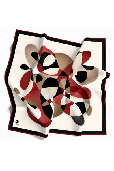 Twill Geometrik Desenli Bordo Renkli 90x90 Eşarp (İpek İçermez) Kenar Dikiş Şekli El Dikişli ürün görseli 1