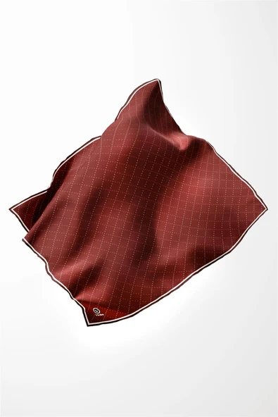 Twill Noktalı V Desenli Bordo Renkli 90x90 Eşarp (İpek İçermez) Kenar Dikiş Şekli El Dikişli - Resim 4