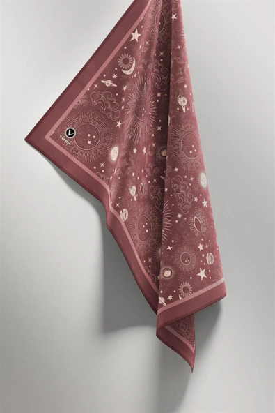 Twill Galaksi Desenli Gül Kurusu Renkli 90x90 Eşarp (İpek İçermez) Dikim Şekli : El Dikişi - Resim 6