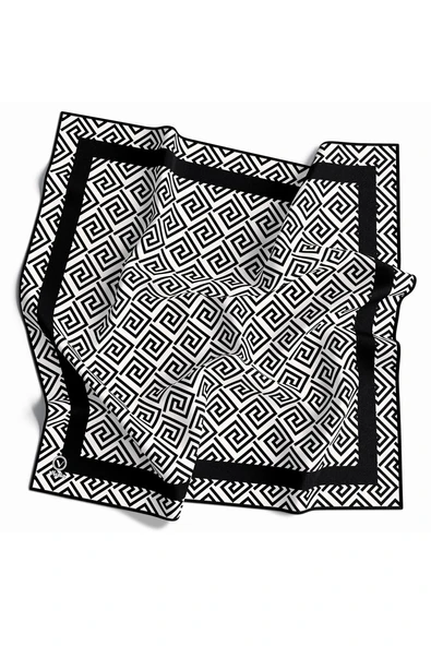 Twill Minimalist Desenli Siyah Renkli 90x90 Eşarp (İpek İçermez) Kenar Dikiş Şekli El Dikişli - Resim 2