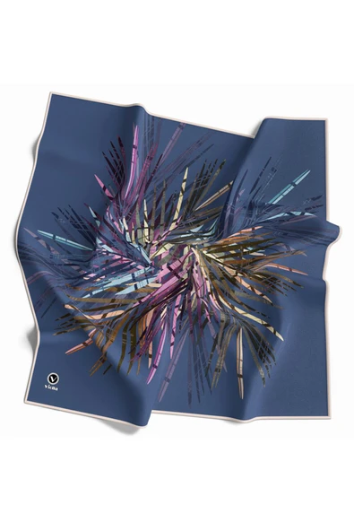 Twill Havai Fişek Desenli İndigo Renkli 90x90 Eşarp (İpek İçermez) Kenar Dikiş Şekli El Dikişli ürün görseli
