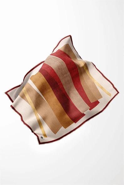 Twill Geometrik Desenli Bordo Renkli 90x90 Eşarp (İpek İçermez) Kenar Dikiş Şekli El Dikişli - Resim 3