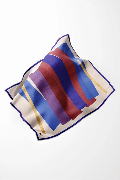 Twill Geometrik Desenli Lacivert Renkli 90x90 Eşarp (İpek İçermez) Kenar Dikiş Şekli El Dikişli - Resim 3