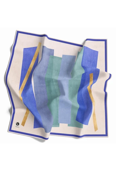 Twill Geometrik Desenli İndigo Renkli 90x90 Eşarp (İpek İçermez) Kenar Dikiş Şekli El Dikişli ürün görseli