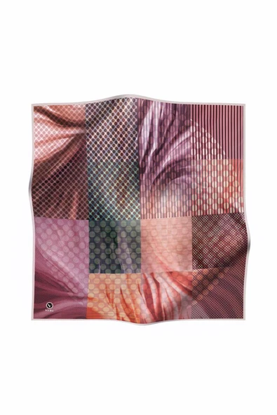 Twill Geometrik Pembe Renkli 90x90 Eşarp (İpek İçermez) Kenar Dikiş Şekli El Dikişli - Resim 2