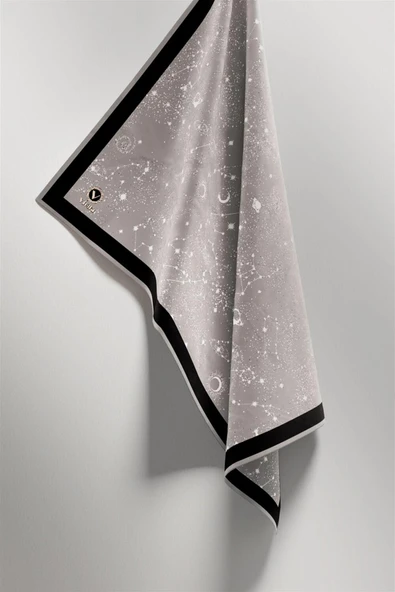 Twill Galaksi Desenli Gri Renkli 90x90 Eşarp (İpek İçermez) Kenar Dikiş Şekli El Dikişli - Resim 5