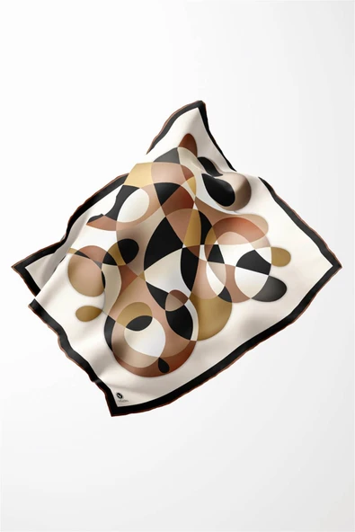 Twill Geometrik Desenli Hardal Renkli 90x90 Eşarp (İpek İçermez) Kenar Dikiş Şekli El Dikişli - Resim 3