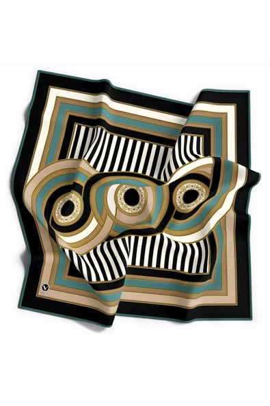 Twill Geometrik Desenli Petrol Yeşili Renkli 90x90 Eşarp (İpek İçermez) Kenar Dikiş Şekli El Dikişli ürün görseli