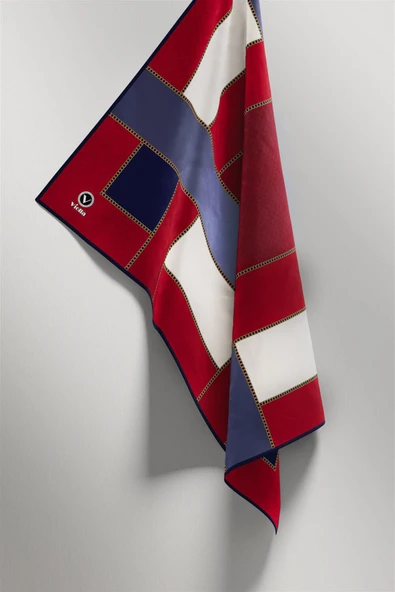 Twill Geometrik Desenli Bordo - Lacivert Renkli 90x90 Eşarp (İpek İçermez) Kenar Dikiş Şekli El Dikişli - Resim 5