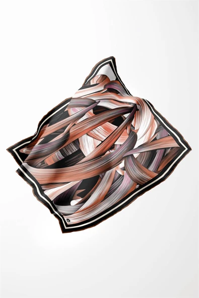 Twill Kare Desenli Sütlü Kahve Renkli 90x90 Dikim Şekli : El Dikişi Eşarp (İpek İçermez) - Resim 3