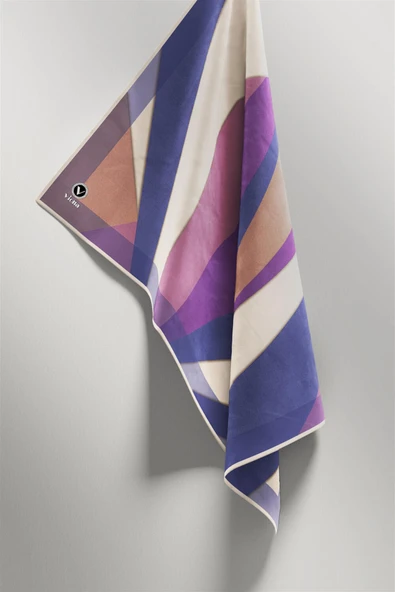 Twill Geometrik Desenli İndigo - Saks Renkli 90x90 Eşarp (İpek İçermez) Dikim Şekli : El Dikişi - Resim 5