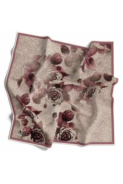 Twill Gül Desenli Pudra Renkli 90x90 Eşarp (İpek İçermez) Kenar Dikiş Şekli El Dikişli ürün görseli