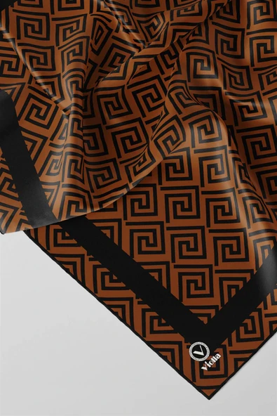 Twill Minimalist Desenli Taba Renkli 90x90 Eşarp (İpek İçermez) Kenar Dikiş Şekli El Dikişli - Resim 2