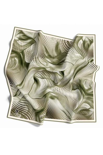 Twill Geometrik Ve Dalga Desenli Mint Yeşili Renkli 90x90 Eşarp (İpek İçermez) Dikim Şekli : El Dikişi ürün görseli