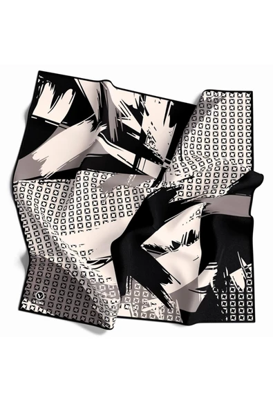 Rayon Geometrik Fırça Desenli Siyah Renkli 90x90 Dikim Şekli : El Dikişi Eşarp (İpek İçermez) Kenar Dikiş Şekli El Dikişli - Resim 2