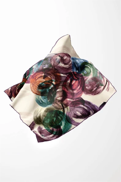 Twill Fırça Efektli Desenli Lila Renkli 90x90 Eşarp (İpek İçermez) Kenar Dikiş Şekli El Dikişli - Resim 4
