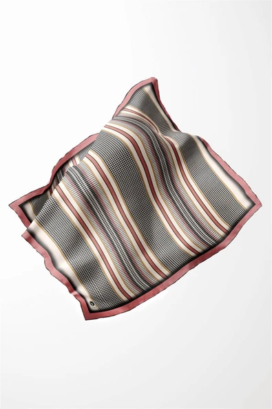 Twill Kazayaklı Şerit Desenli Pudra Renkli 90x90 Eşarp (İpek İçermez) Kenar Dikiş Şekli El Dikişli - Resim 3