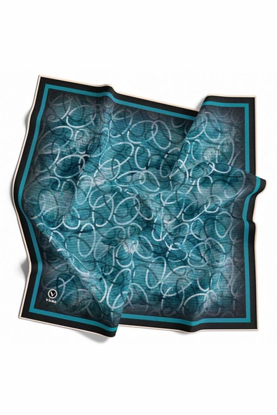 Kristal Geometrik Desenli Petrol Mavisi Renkli 90x90 Eşarp (İpek İçermez) Kenar Dikiş Şekli El Dikişli ürün görseli