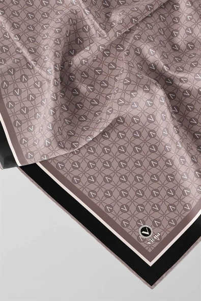 Twill V Desenli Taş Renkli 90x90 Eşarp (İpek İçermez) Dikim Şekli : El Dikişi - Resim 2