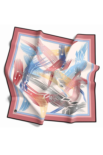 Twill Geometrik Desenli Pudra Renkli 90x90 Eşarp (İpek İçermez) Kenar Dikiş Şekli El Dikişli ürün görseli