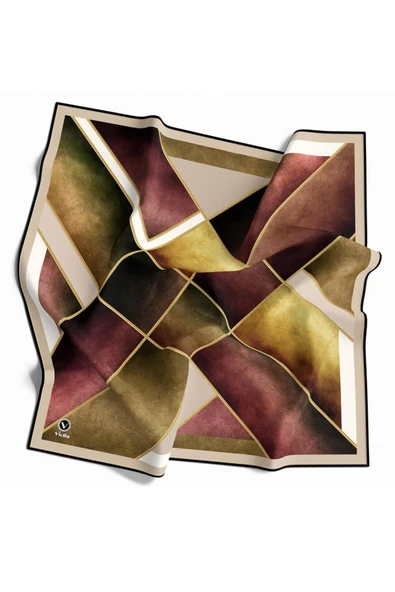 Twill Geometrik Desenli Gül Kurusu Renkli 90x90 Eşarp (İpek İçermez) Kenar Dikiş Şekli El Dikişli - Resim 2