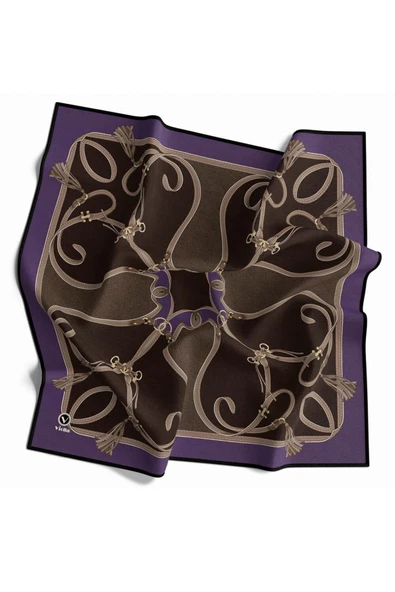 Twill Kemer Desenli Lila Renkli 90x90 Eşarp (İpek İçermez) Dikim Şekli : El Dikişi - Resim 2