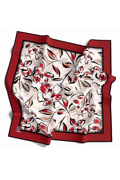 Rayon Bordürlü Çiçek Desenli Bordo Renkli 90x90 Dikim Şekli : El Dikişi Eşarp (İpek İçermez) ürün görseli