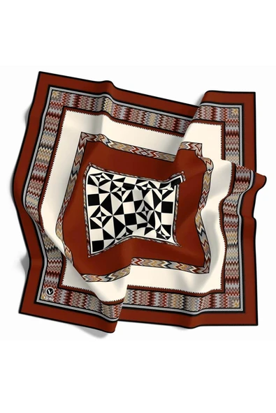 Kristal Geometrik Desenli Taba - Krem Renkli 90x90 Dikim Şekli : El Dikişi Eşarp (İpek İçermez) ürün görseli