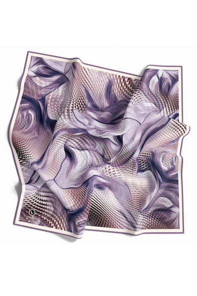 Twill Geometrik Ve Dalga Desenli Mor Renkli 90x90 Eşarp (İpek İçermez) Dikim Şekli : El Dikişi ürün görseli