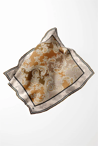 Kristal Şal Desenli Hardal Renkli 90x90 Eşarp (İpek İçermez) Kenar Dikiş Şekli El Dikişli - Resim 3