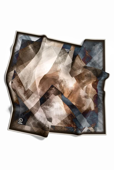 Twill Batik Desenli Vizon - İndigo Renkli 90x90 Eşarp (İpek İçermez) Dikim Şekli : El Dikişi - Resim 3