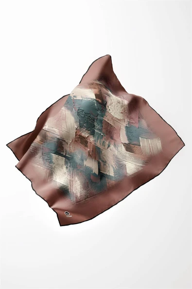 Twill Fırça Efektli Desenli Bakır Renkli 90x90 Eşarp (İpek İçermez) Kenar Dikiş Şekli El Dikişli - Resim 3