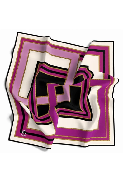 Twill Çerçeve Desenli Mürdüm - Siyah Renkli 90x90 Eşarp (İpek İçermez) Kenar Dikiş Şekli El Dikişli ürün görseli