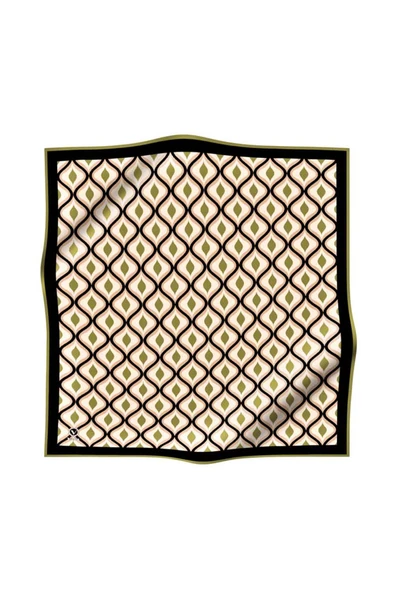 Twill Geometrik Daire Desenli Haki Renkli 90x90 Eşarp (İpek İçermez) Dikim Şekli : El Dikişi - Resim 2