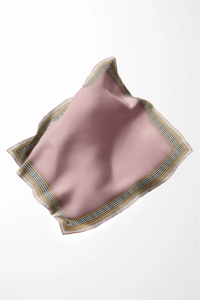 Twill Kazayak Bordür Desenli Pudra Renkli 90x90 Eşarp (İpek İçermez) Kenar Dikiş Şekli El Dikişli - Resim 4