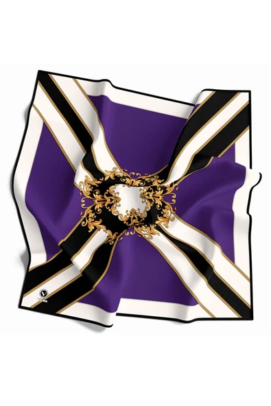 Twill Barok Desenli Mor - Siyah Renkli 90x90 Dikim Şekli : El Dikişi Eşarp (İpek İçermez) ürün görseli