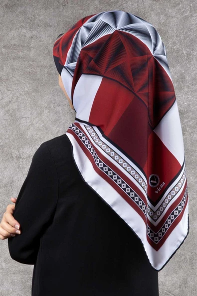 Twill Geometrik Desenli Bordo - Krem Renkli 90x90 Eşarp (İpek İçermez) Kenar Dikiş Şekli El Dikişli ürün görseli