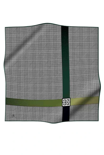 %100 Twill İpek Kazayağı Desenli Zümrüt Yeşili - Haki Renkli 90x90 Eşarp Dikim Şekli : El Dikişi - Resim 2