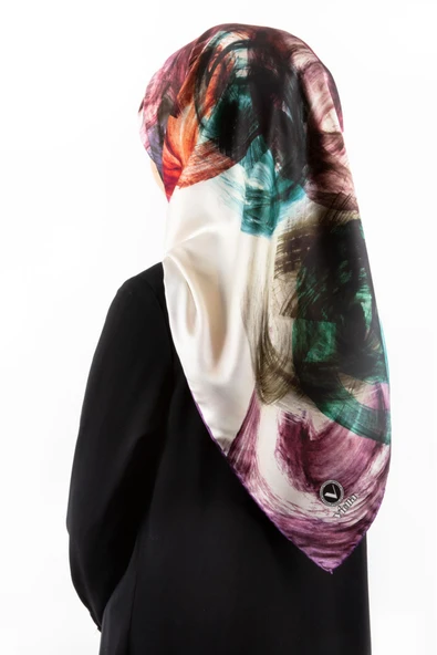 Twill Fırça Efektli Desenli Lila Renkli 90x90 Eşarp (İpek İçermez) Kenar Dikiş Şekli El Dikişli ürün görseli