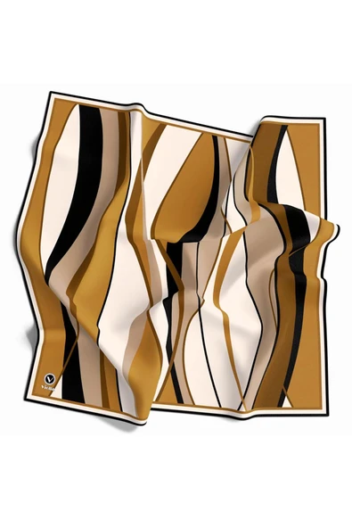 Rayon Modern Dalgalı Çizgi Desenli Hardal Renkli 90x90 Dikim Şekli : El Dikişi Eşarp (İpek İçermez) - Resim 2