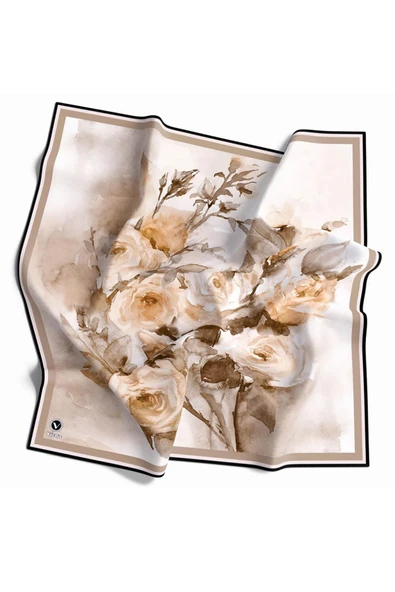 Rayon Çiçek Desenli Taş Renkli 90x90 Eşarp (İpek İçermez) Kenar Dikiş Şekli El Dikişli ürün görseli